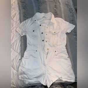 Zara White Denim Romper size large
